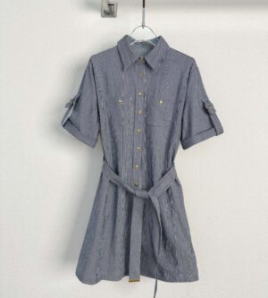 셀린느 스트라이프 코튼 트라페즈 미니 원피스 2R33L875W