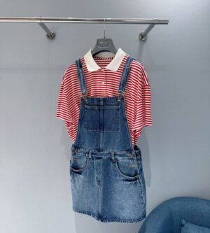 프라다 데님 빕 오버롤 미니 원피스 라이트 블루 GFA132