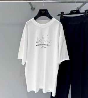 알렉산더왕 화이트 코튼 오버사이즈 로고 티셔츠