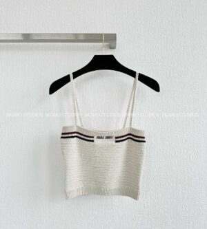 미우미우 크로셰 니트 스트라이프 크롭 탑 MMV284