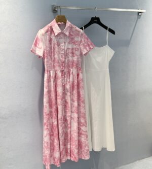 디올 리비에라 미디 셔츠 원피스 화이트 체리 블라썸 핑크 441R81A3877