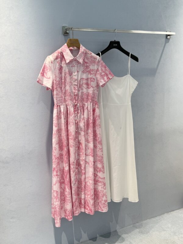 디올 리비에라 미디 셔츠 원피스 화이트 체리 블라썸 핑크 441R81A3877