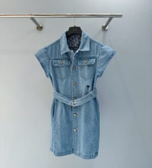 디올 리비에라 데님 쇼트 벨트 셔츠 원피스 542R93A3088