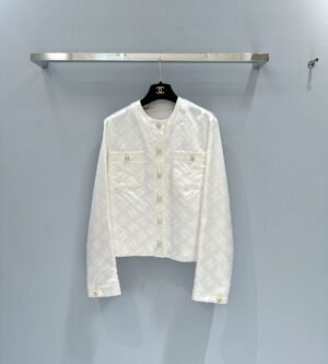 샤넬 CC 로고 실크 자카드 블라우스 블루종 자켓 25M P79802