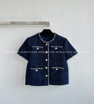 샤넬 자수 이리데슨트 울 코튼 트위드 반팔 자켓 P79830