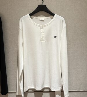 셀린느 리브드 코튼 저지 긴팔 티셔츠 남성 RX0A90F43
